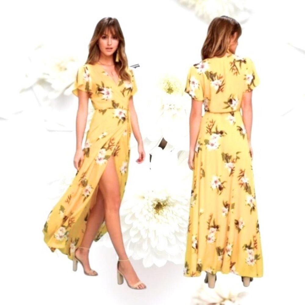 Lulu's Yellow Floral Maxi Dress